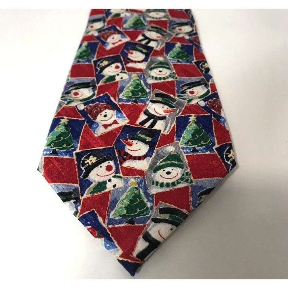 American Greetings Christmas Tie 100% Silk‎ Snowman Collage Novelty Neckwear - Picture 2 of 12